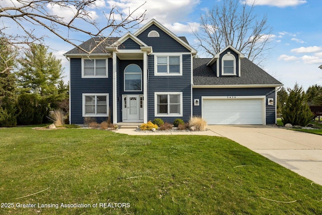 3430 Hawthorne Woods Pkwy, Dewitt, MI 48820 - view of front of property with an attached garage, roof with shingles, concrete driveway, and a front yard