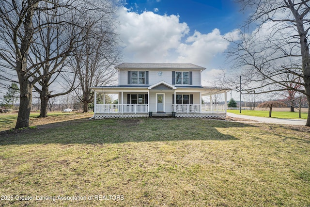 13577 Upton Rd, Bath, MI 48808 - farmhouse-style home with covered porch and a front lawn