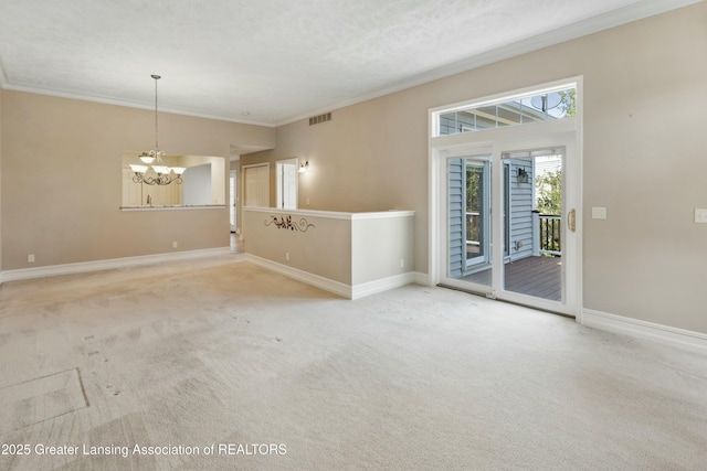 4163 Hamlet Cv, Bath, MI 48808 - unfurnished room with baseboards, ornamental molding, visible vents, and light colored carpet
