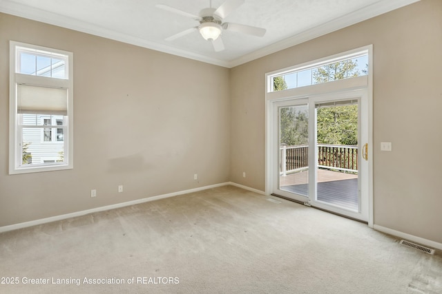 4163 Hamlet Cv, Bath, MI 48808 - unfurnished room featuring ornamental molding, light carpet, baseboards, and visible vents