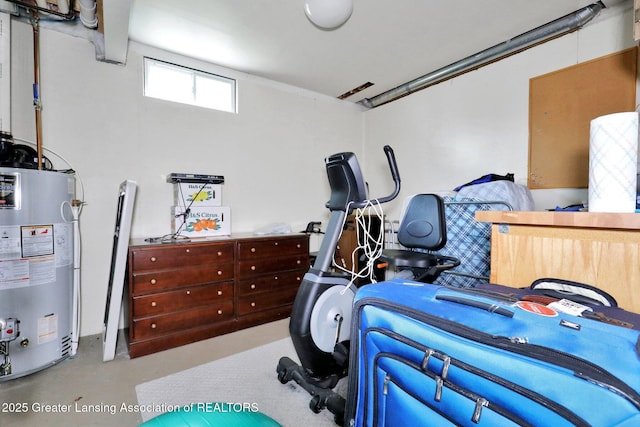 garage featuring water heater