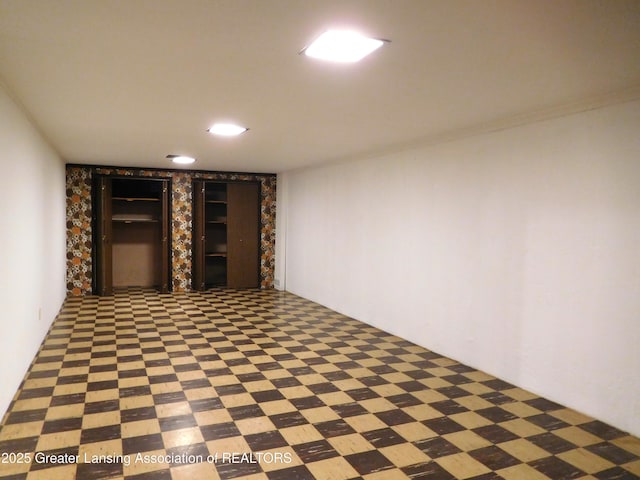 finished basement with recessed lighting