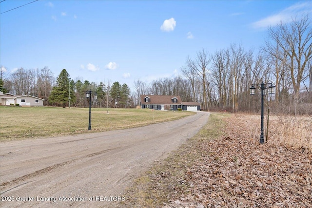 view of street featuring dirt driveway