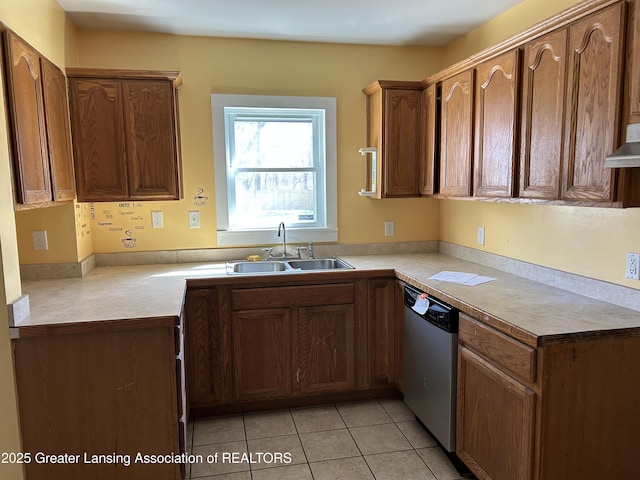 1909 W Holmes Rd, Lansing, MI 48910 - kitchen with light tile patterned floors, light countertops, stainless steel dishwasher, and a sink