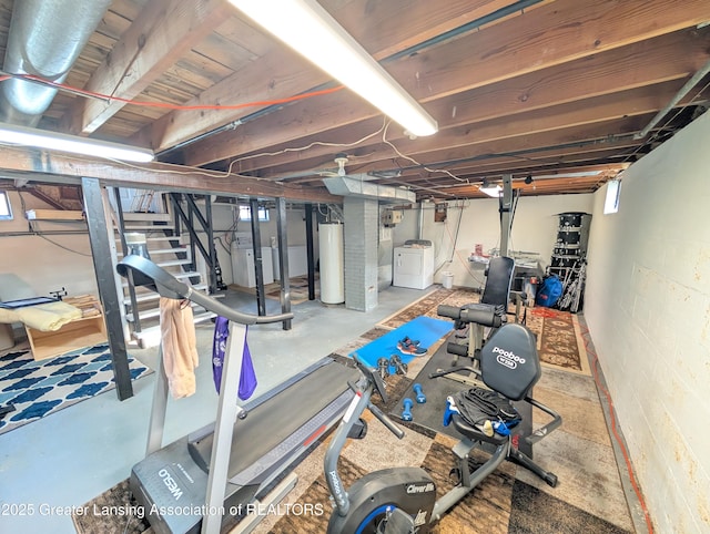 workout area featuring water heater