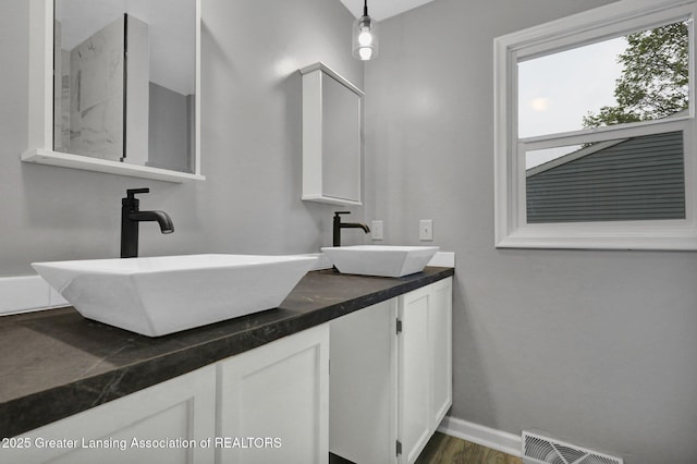 2619 Schippell St, Holt, MI 48842 - bathroom with double vanity, baseboards, visible vents, and a sink
