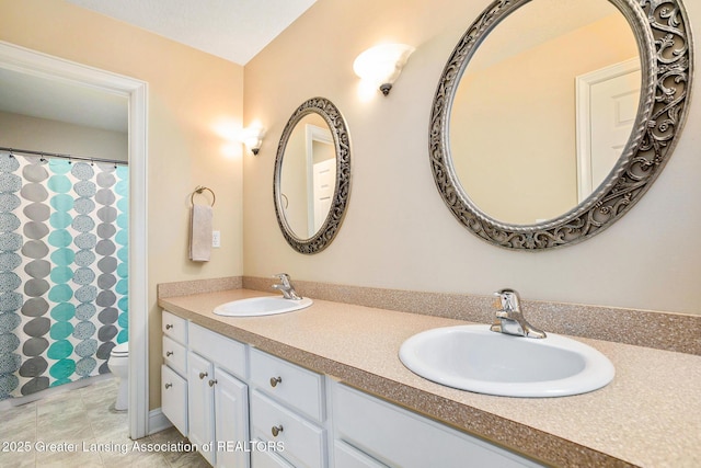 12714 Ospreys Way, Dewitt, MI 48820 - bathroom with double vanity, toilet, a shower with shower curtain, and a sink
