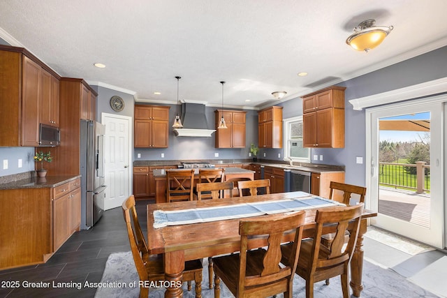 12714 Ospreys Way, Dewitt, MI 48820 - dining space featuring crown molding and recessed lighting