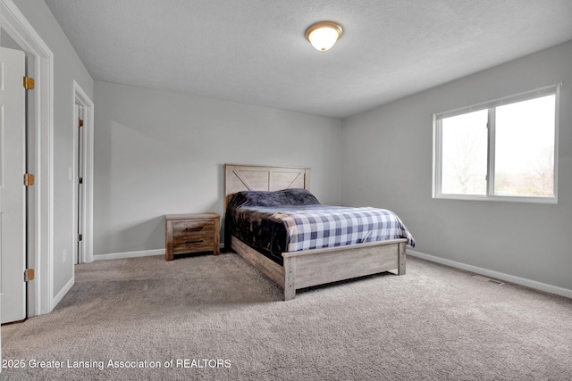 12001 Bryde Dr, Rives Junction, MI 49277 - carpeted bedroom featuring a textured ceiling, baseboards, and visible vents