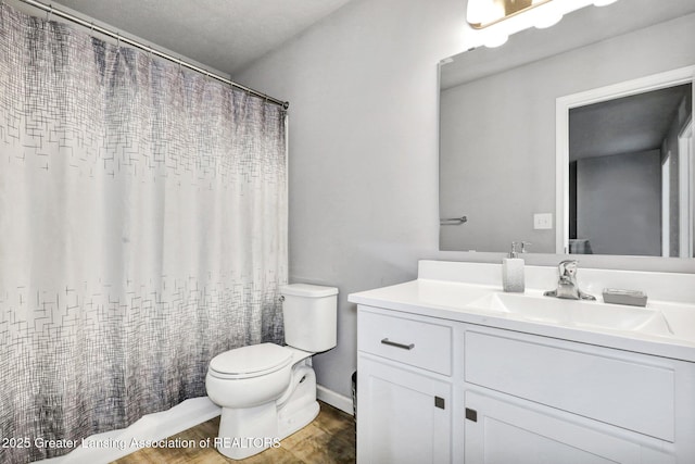 12001 Bryde Dr, Rives Junction, MI 49277 - full bath with toilet, a shower with curtain, wood finished floors, and vanity