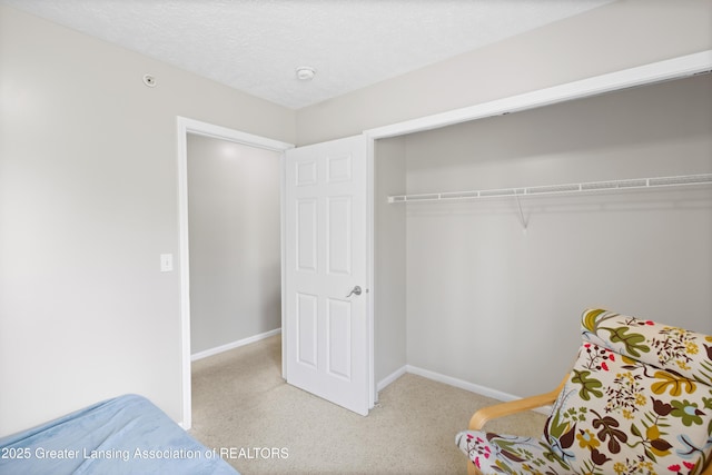 carpeted bedroom with baseboards and a closet