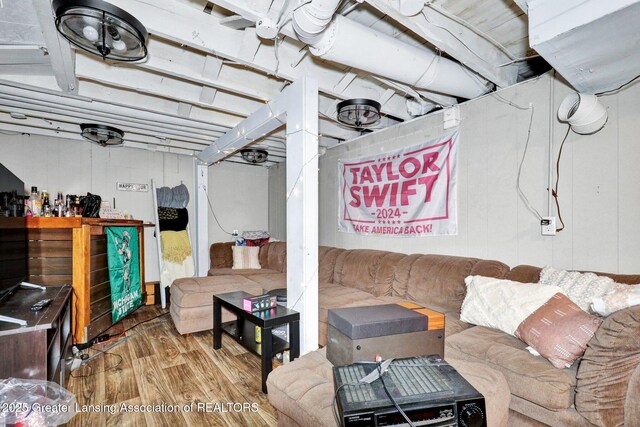 unfinished basement featuring wood finished floors