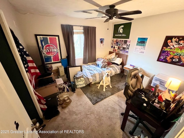 bedroom featuring a ceiling fan and carpet flooring