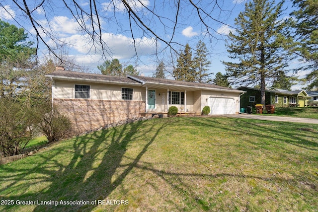 1310 Schavey Rd, Dewitt, MI 48820 - single story home featuring a front yard, concrete driveway, an attached garage, and brick siding