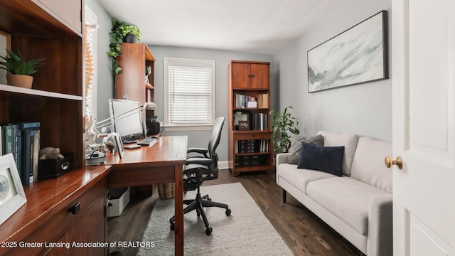 home office featuring dark wood finished floors