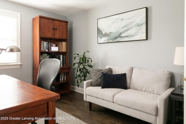 office with dark wood finished floors