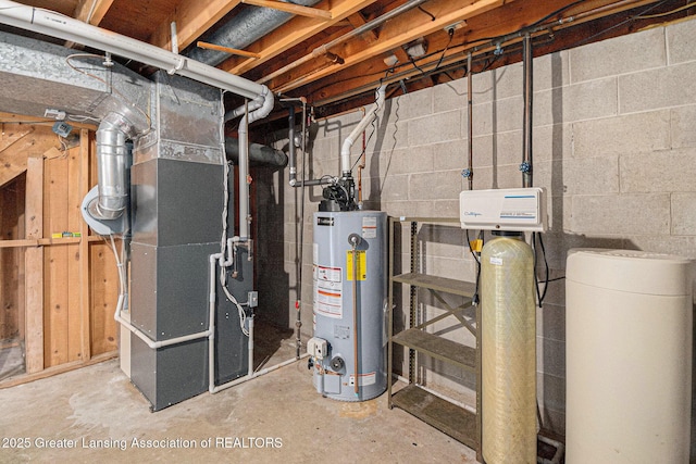 utility room with heating unit and gas water heater