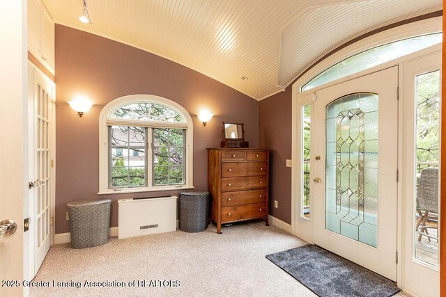620 Ardson Rd, East Lansing, MI 48823 - carpeted entryway featuring lofted ceiling and healthy amount of natural light