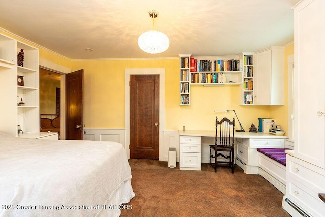 620 Ardson Rd, East Lansing, MI 48823 - bedroom featuring dark carpet, a wainscoted wall, and ornamental molding