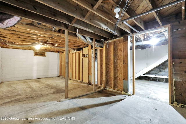 view of unfinished basement