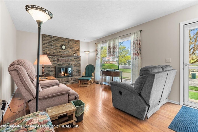 living room featuring a fireplace and wood finished floors