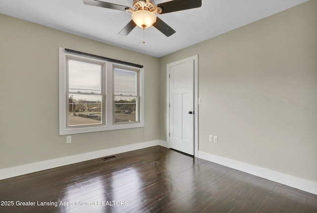 1127 W Saginaw St, Lansing, MI 48915 - spare room featuring a ceiling fan, baseboards, visible vents, and dark wood-style floors