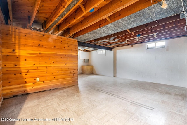 below grade area with tile patterned floors