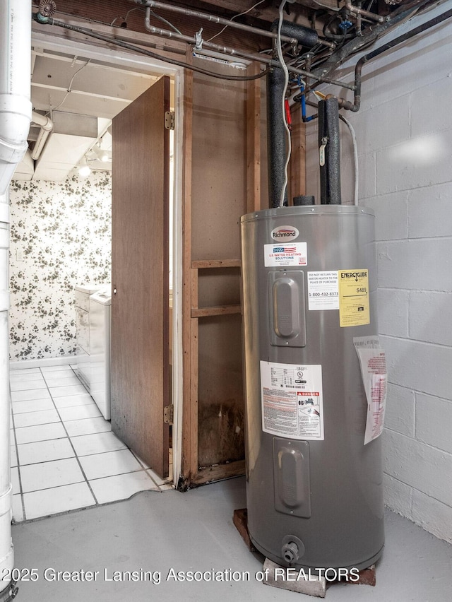 utility room featuring electric water heater