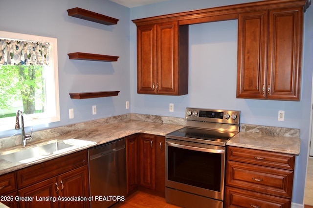 3401 N Burwick Dr, Port Huron, MI 48060 - kitchen featuring appliances with stainless steel finishes, a sink, and open shelves