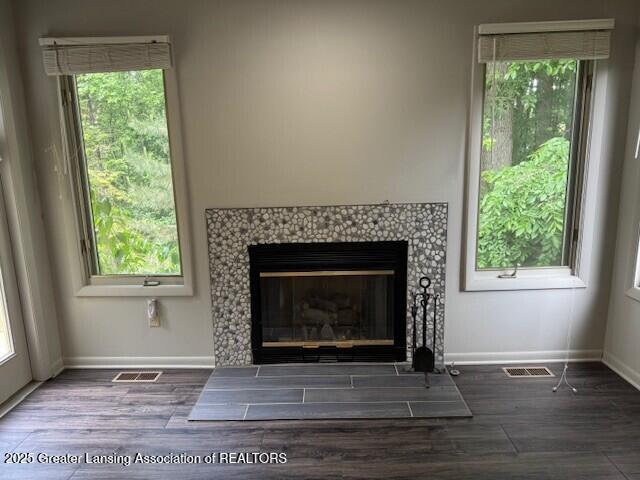 2434 Emerald Lake Dr, East Lansing, MI 48823 - detailed view of a tile fireplace and wood finished floors