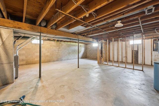 basement featuring a healthy amount of sunlight and electric panel