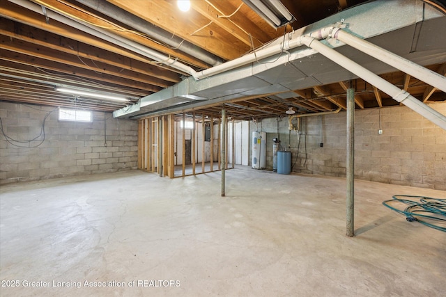 basement featuring water heater