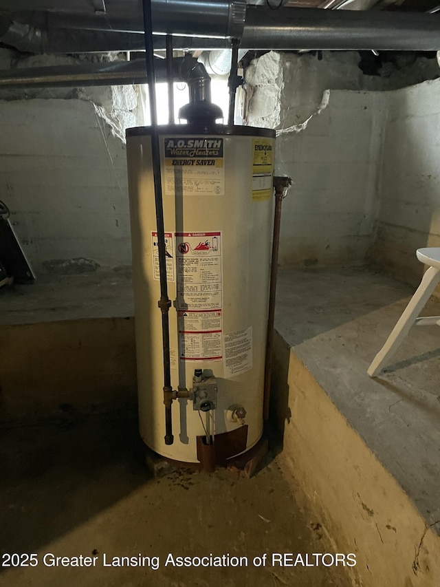 utility room featuring water heater