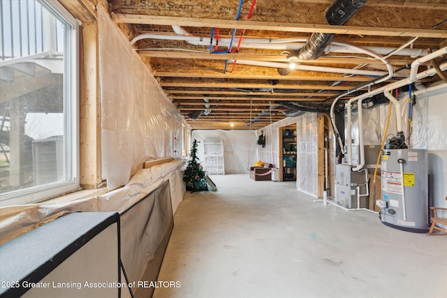 basement featuring water heater