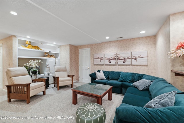 3641 Beech Tree Ln, Okemos, MI 48864 - carpeted living room featuring wallpapered walls and recessed lighting