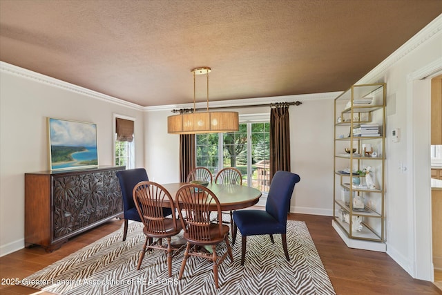 3641 Beech Tree Ln, Okemos, MI 48864 - dining room featuring ornamental molding, wood finished floors, and a textured ceiling