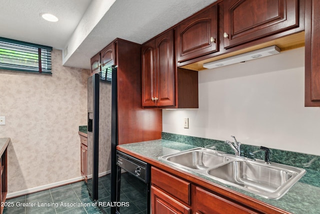 3641 Beech Tree Ln, Okemos, MI 48864 - kitchen featuring black dishwasher and dark tile patterned flooring