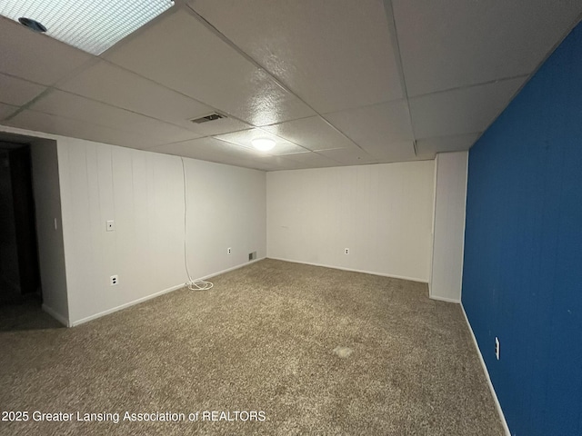 1425 E Lakeside Dr, East Lansing, MI 48823 - finished below grade area with visible vents, carpet, and a drop ceiling