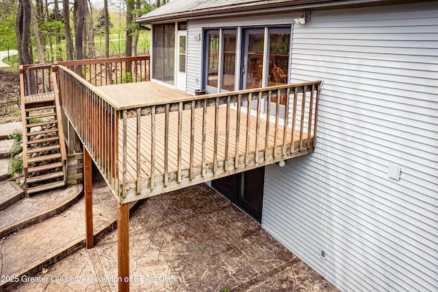 deck featuring stairs
