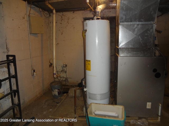 utility room with heating unit and water heater