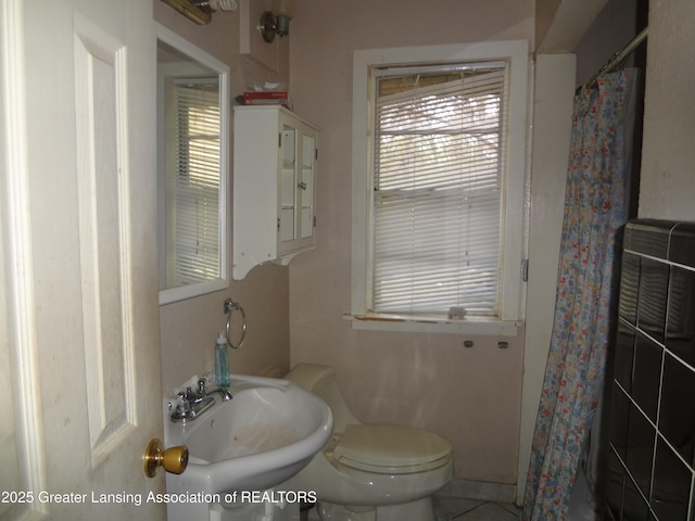 bathroom with a sink, toilet, and a shower with curtain