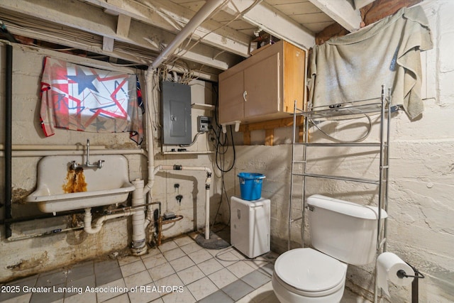 interior space featuring a sink and electric panel