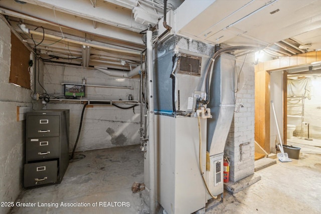 unfinished below grade area with heating unit