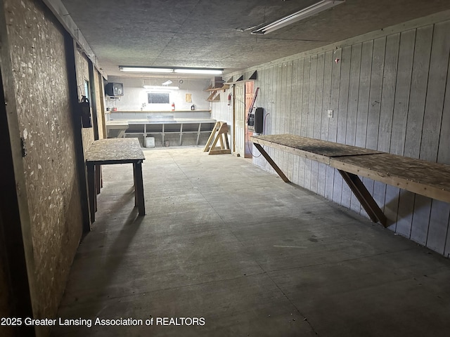 below grade area featuring wooden walls