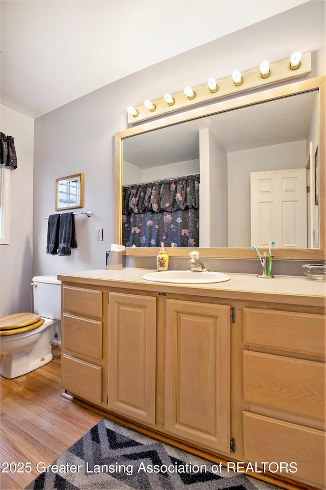 11190 Cobblestone Ln, Grand Ledge, MI 48837 - full bathroom featuring toilet, wood finished floors, and vanity