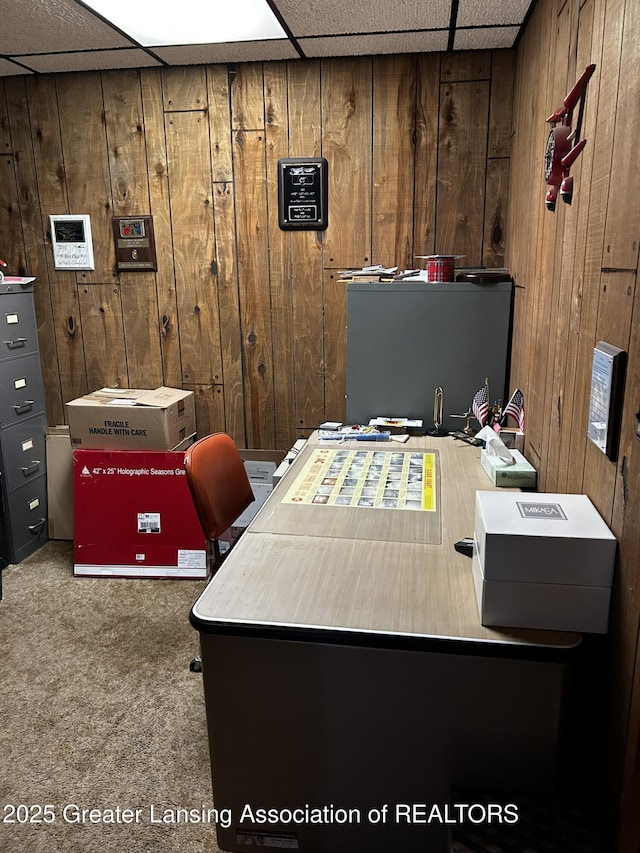 9466 W Grand River Ave, Grand Ledge, MI 48837 - office with carpet floors, a drop ceiling, and wooden walls