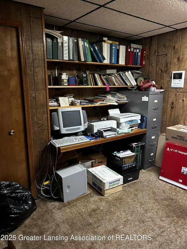 9466 W Grand River Ave, Grand Ledge, MI 48837 - carpeted home office featuring wood walls