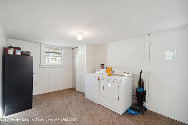 4125 Lowcroft Ave, Lansing, MI 48910 - laundry room with washing machine and clothes dryer, laundry area, and light carpet