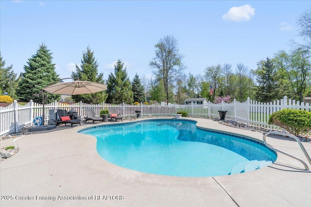 3012 Appaloosa Way, Lansing, MI 48906 - view of swimming pool featuring a fenced in pool, a fenced backyard, and a patio area