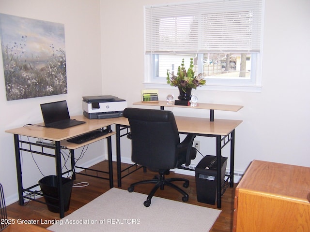 office space featuring wood finished floors